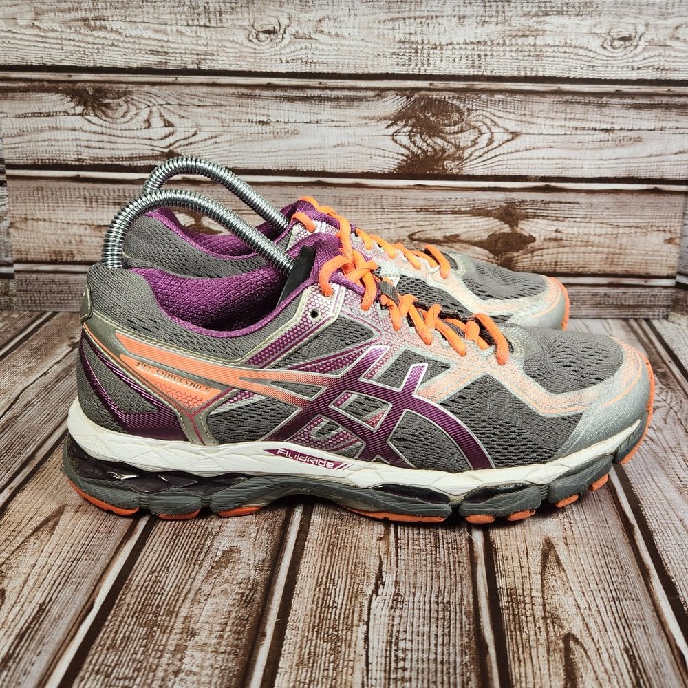 ASICS Gel Surveyor 5 Women's 8.5 Gray Purple Orange Running Sneakers Shoes T6B9N